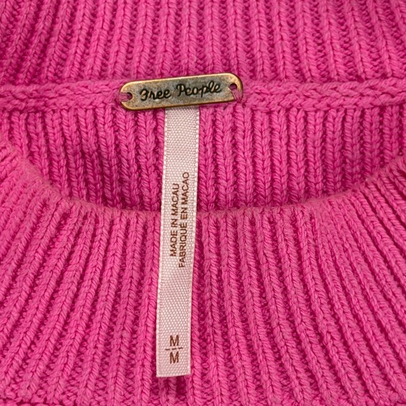 Free People Hot Pink Ribbed Knit Crop Sweater Mock Neck Boxy Mens M - Picture 4 of 16
